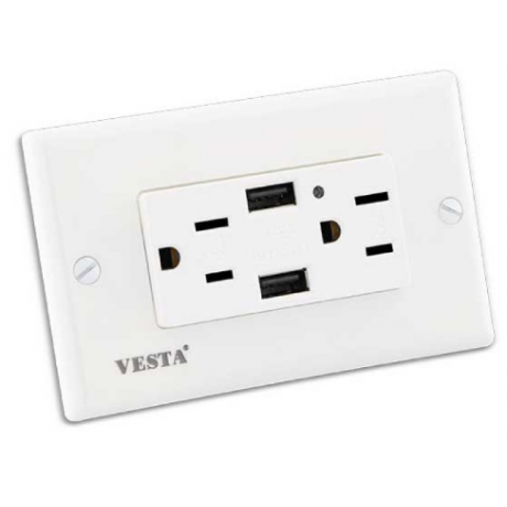 Toma Corriente Doble  + Puerto USB VESTA